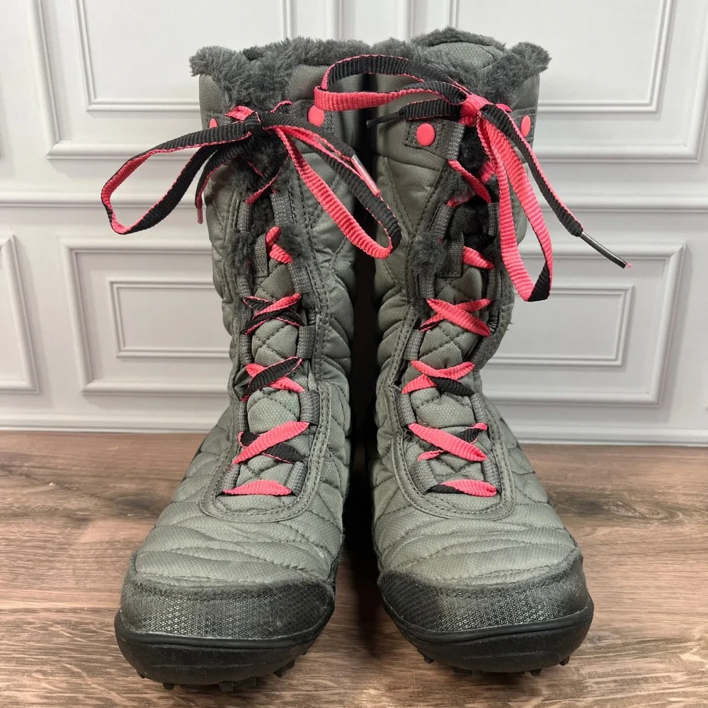 Columbia‎ Minx Mid III Snow Boots Big Girls Grey Pink Waterproof Quilted Size 3